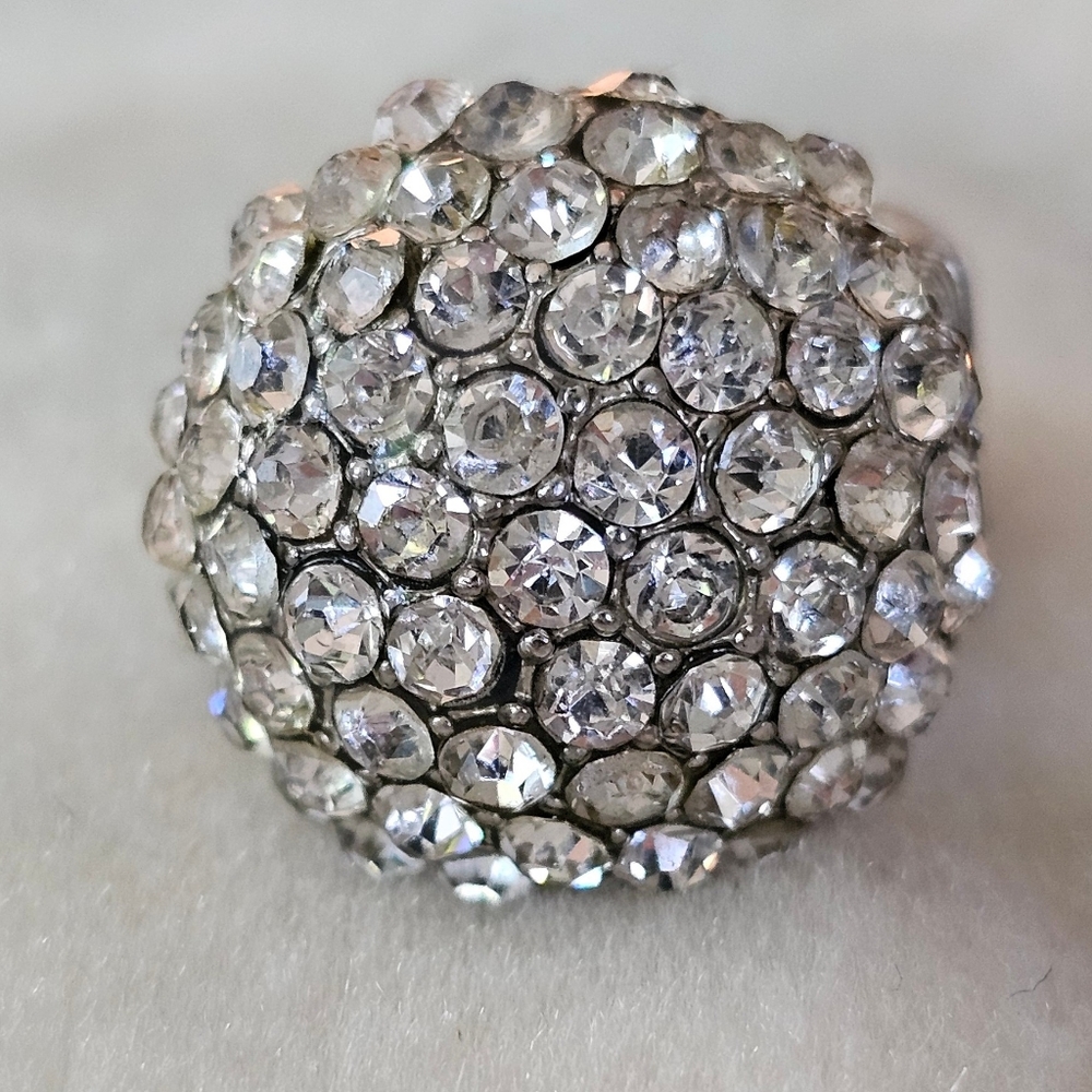 Ring Stretchy Rhinestone Domed Statement Ring Sil… - image 1